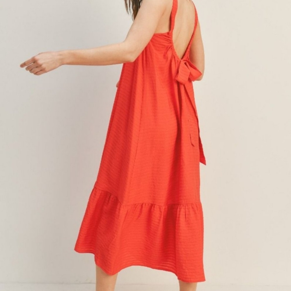 Lush Flowy Long Dress Sleeveless Maxi Red Orange Cotton Bohemian Boho Hippie L - Picture 11 of 11